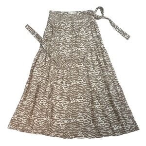 Stitch + Feather Wrap Skirt L Brown Animal Print Tiered Smocked Midi Viscose